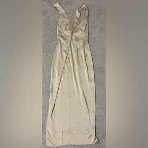 Champagne color silk and lace maxi dress